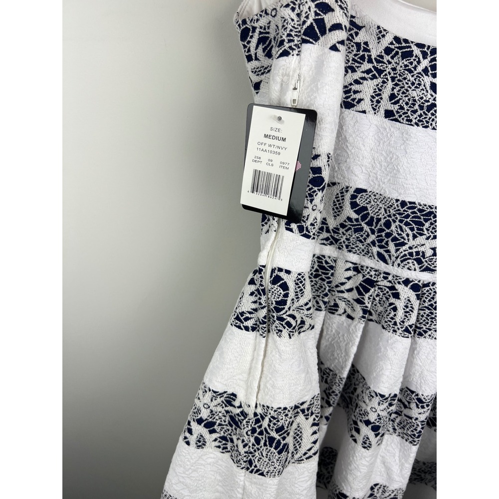 Nautical Navy Blue White Floral Lace‎ Striped Fit Flare Dress size Meduim - Picture 6 of 10